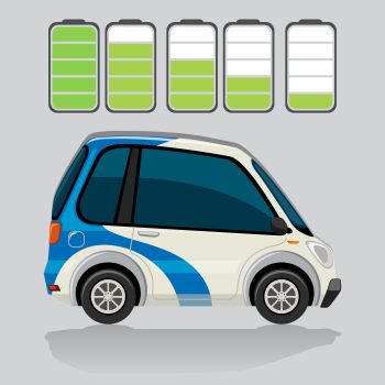 Electric car and battery levels illustration